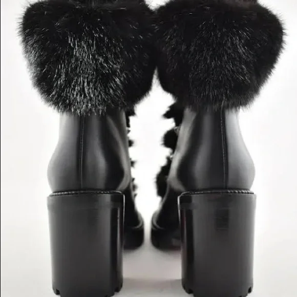 ISO Christian Louboutin Fanny 70 Black Calf Leather Fur Heel Combat Boots.8-8.5 - Picture 2 of 7